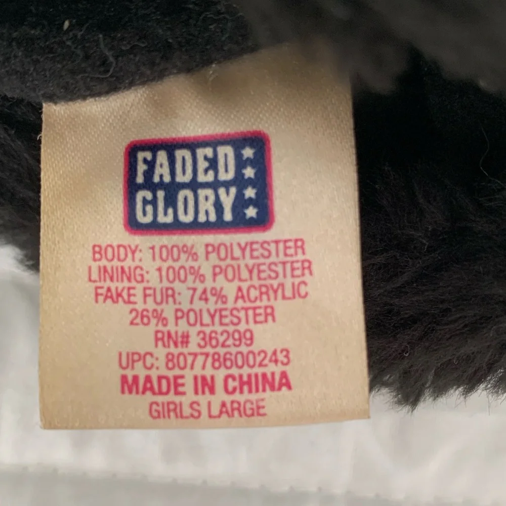Faded Glory Fleece Faux Fur Gloves Girls L Black Pink White Adjustable Snowflake